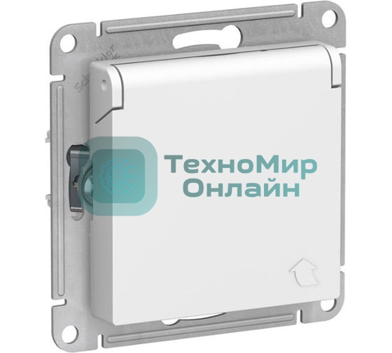 Механизм розетки 1-м СП AtlasDesign 16А IP20 с заземл. защ. шторки с крышкой белый