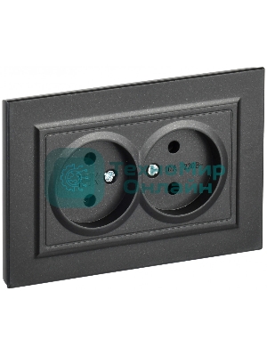 Розетка 2-местная IEK BRITE РС12-2-БрЧ (BR-R20-10-K02-F) 10А, в сборе, без заземления без защитных шторок, черный