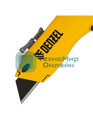 Нож строительный Denzel 19 мм, сменное трапециевидное лезвие, SK4, алюминиевый корпус, торцевой зажим