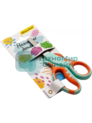 Ножницы Silwerhof детские 130мм ручки пластиковые асимметричные нержавеющая сталь бирюзовый/оранжевый