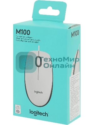 Мышь проводная Logitech M100 белый, 1000 dpi, USB, кнопки - 3