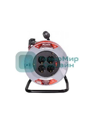Удлинитель силовой Ресанта СУ-3х1,5-50/2 (61/118/12) 3x1.5кв.мм 4розет. 50м ПВС катушка красный