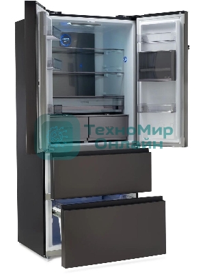 Холодильник Hyundai CM55043F черная сталь трехкамерный 354/186л морозилка снизу, No Frost, Side by Side
