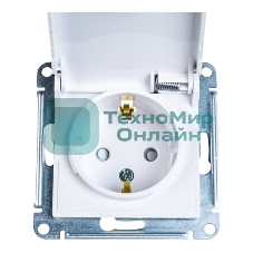 Механизм розетки 1-м СП AtlasDesign 16А IP20 с заземл. защ. шторки с крышкой белый