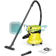 Строительный пылесос Karcher WD 2 V-15/4/18 желтый, 180/1000 Вт, уборка сухая/влажная, пылесборник мешок/контейнер, 15 л