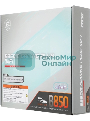 Материнская плата MSI B850M GAMING PLUS WIFI, AM5, AMD B850, 4xDDR5, 4xSATA, 2xM.2, 1xPCIe 5.0 x16, 1xPCIe 4.0 x4, 1xPCIe 3.0 x1, 1xDP, 1xHDMI, 1x5Gb LAN, Wi-Fi 7, Bluetooth 5.4, 3xUSB-C 10Gbps, 3xUSB-A 10Gbps, 3xUSB-A 5Gbps, 3x3.5 мм, 7.1, mATX