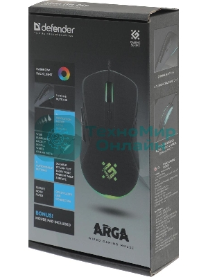 Мышь проводная Defender Arga GM-049 черный, 3600 dpi, USB, кнопки - 6