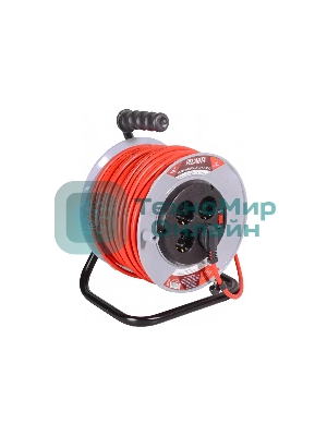 Удлинитель силовой Ресанта СУ-3х1,5-50/2 (61/118/12) 3x1.5кв.мм 4розет. 50м ПВС катушка красный