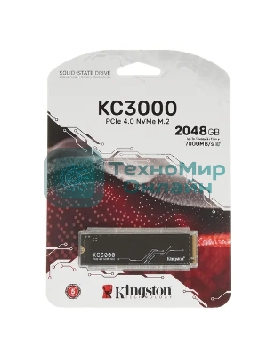 Накопитель SSD M.2 2280 2048Gb Kingston KC3000 Client SSD SKC3000S/2048G PCIe 4.0 NVMe, 7000/7000, IOPS 1000/1000K, MTbF 1.8M, 3D TLC, 1600TbW, 0.71DWPD, with Heat Spreader (5 лет), RTL