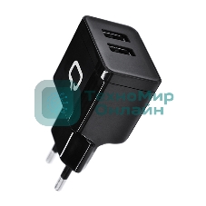 Сетевое зарядное устройство Qumo Energy (Charger 0062), 2 USB, 3.1A, Micro USB cable, черный