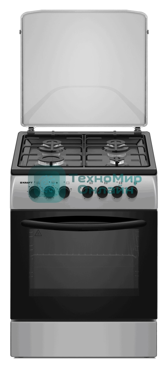 Плита комбинированная Kraft KF-FSK6402ES серый, конфорок 4 шт, духовка 70 л, 60 см x 87 см x 63 см