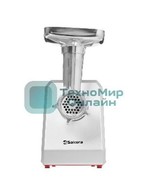 Мясорубка электрическая Sakura SA-6424R красный, 2000 Вт, 3.5 кг/мин, реверс, защита от перегрузки, металлический лоток, насадки - 4