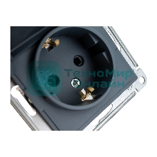 Механизм розетки 1-м СП AtlasDesign 16А IP20 с заземл. защ. шторки с крышкой грифель