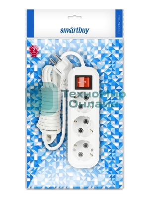 Удлинитель Smartbuy (SBE-16-3-02-ZS) 3 гнз х 2,0 м (16А/3.5 кВт, ПВС 3х1.0)
