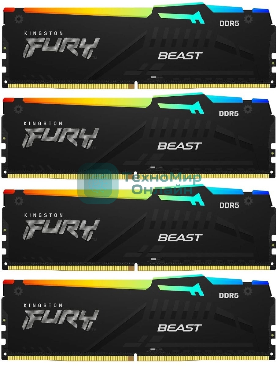 Оперативная память Kingston Fury Beast, DDR5, 128Gb (4x32Gb), 5600MHz, CL40, DIMM, радиатор, RGB, черный