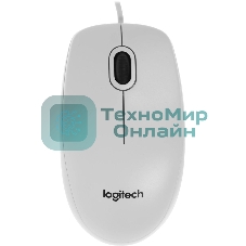 Мышь проводная Logitech B100 белый, 1000 dpi, USB, кнопки - 3