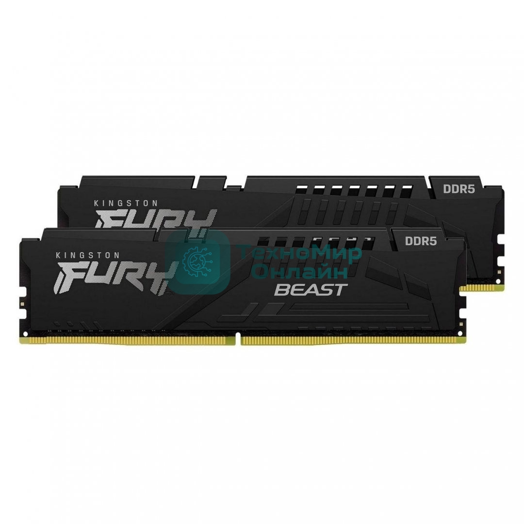 Оперативная память Kingston Fury Beast, DDR5, 64Gb (2x32Gb), 6000MHz, CL36, DIMM, с радиатором, черный