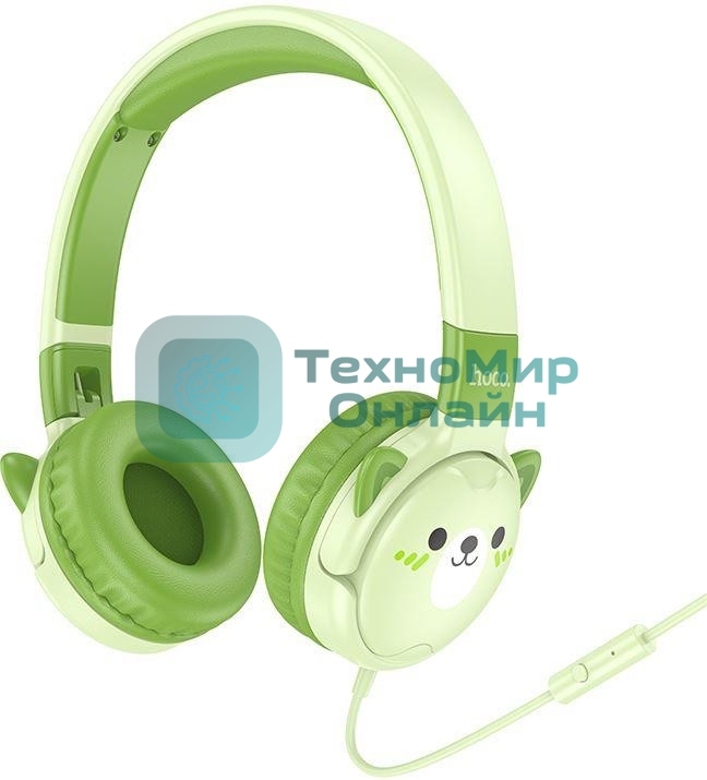 Беспроводные/проводные наушники Hoco W61 зеленый, накладные, Bluetooth + проводной, детские, до 20 ч.