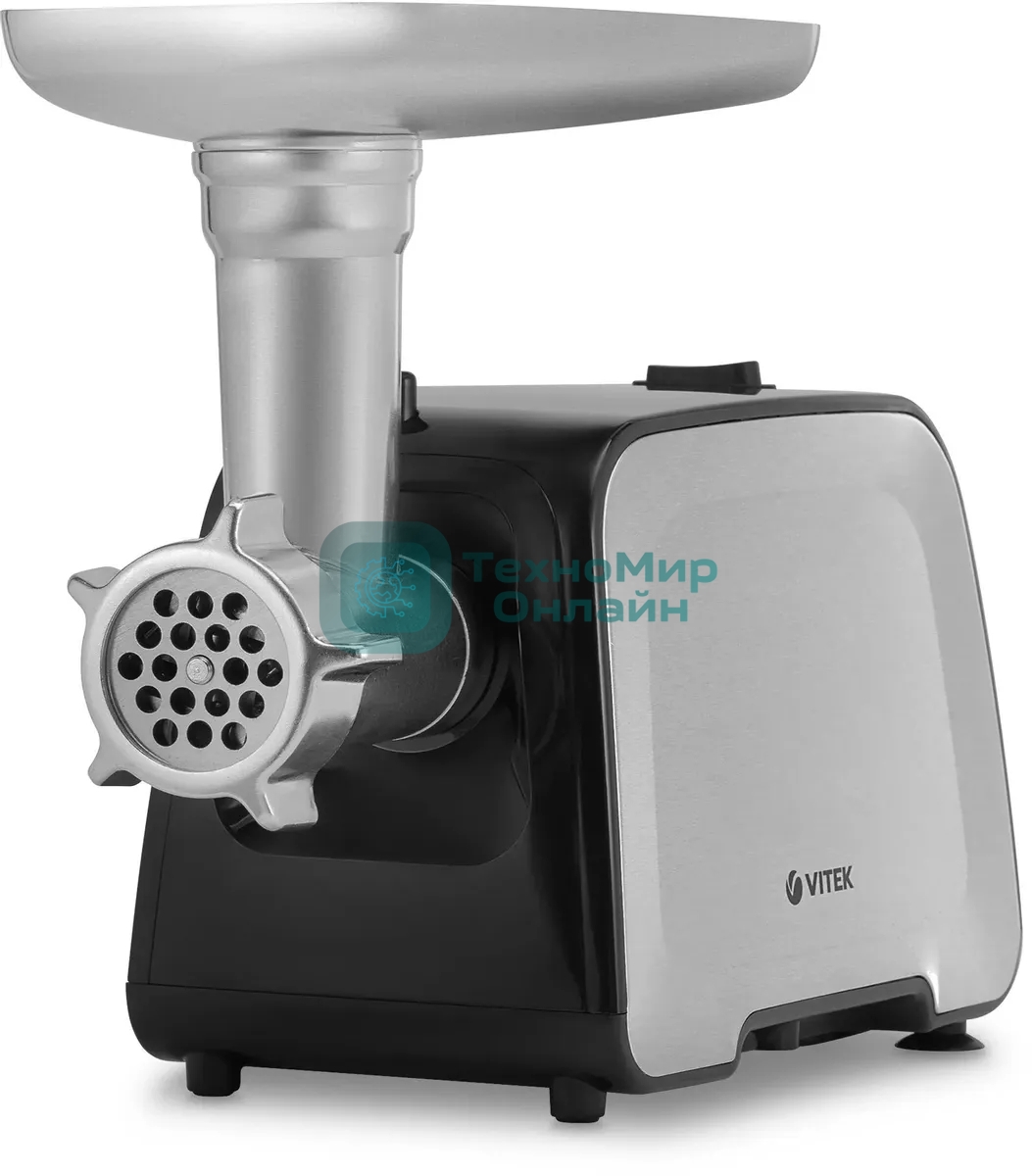 Мясорубка электрическая Vitek VT-3646 серебристый, 2000 Вт, 1.8 кг/мин, реверс, защита от перегрузки, насадки - 6