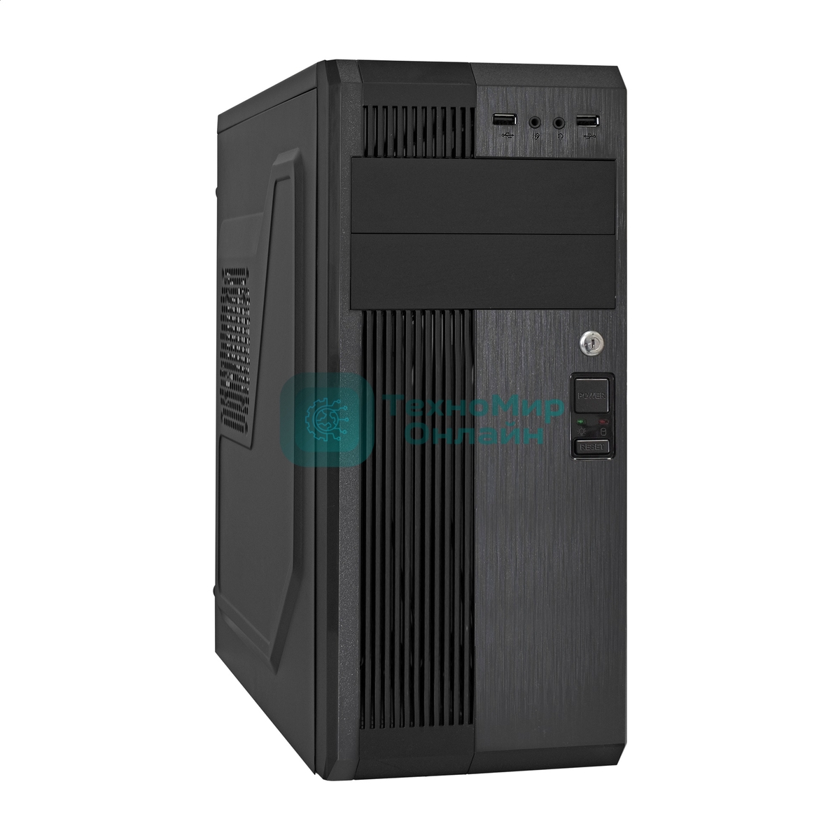 Компьютерный корпус Miditower ExeGate UN-605B Black, ATX, (UN450, 120мм), 2*USB, Audio, замок блокировки кнопки питания