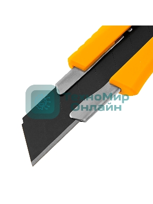 Нож Denzel 18 мм, сменное лезвие, SK4, метал. направляющая, нажимной фиксатор