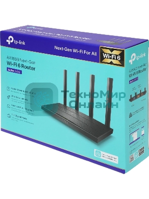 Роутер TP-Link AX1500 Dual-Band Wi-Fi 6 RouterSPEED: 300 Mbps at 2.4 GHz + 1201Mbps at 5 GHzSPEC: 4× Antennas, 1GHz Dual Core CPU, 1× Gigabit WAN Port + 3× Gigabit LAN Ports, 1024-QAM, OFDMAFEATURE: Tether App, WPA3, Access Point Mode, IPv6 Supported, IPTV, Bea