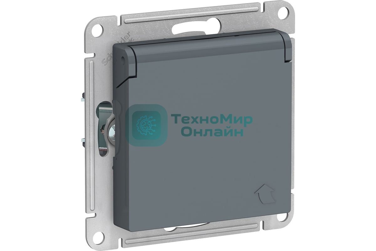 Механизм розетки 1-м СП AtlasDesign 16А IP20 с заземл. защ. шторки с крышкой грифель