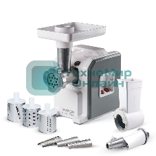 Мясорубка электрическая Аксион М43.02  белый / серый, 1900 Вт, 2.0 кг/мин, реверс, защита от перегрузки, насадки - 8