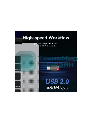 Кард-ридер Vention CLMH0/серый/OTG USB 2.0 CM/MicroSD/USB Type-C/металл