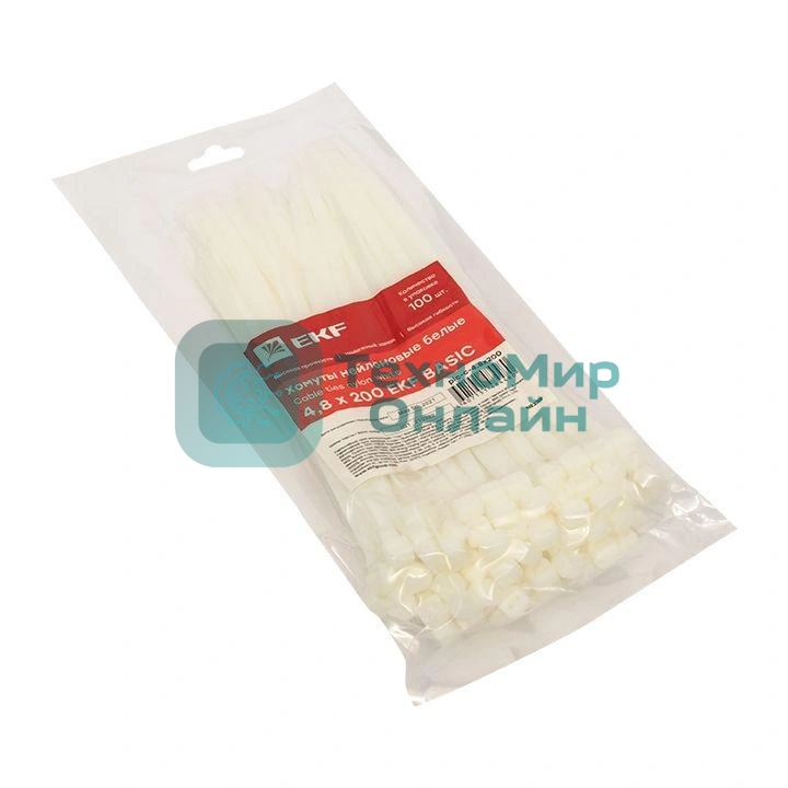 Хомут кабельный 4.8х200 нейл. белый (уп. 100 шт) EKF plc-c-4.8x200
