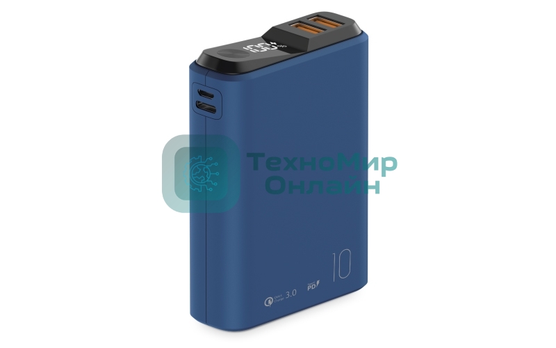 Портативный аккумулятор OLMIO QS-10, 10000mAh, 22.5W, QuickCharge3.0/PowerDelivery, LCD, темно-синий