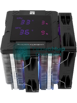 Кулер для процессора Thermalright Peerless Assassin 120 Digital Black ARGB (4-pin PWM, LED temp., 162mm, Ni/Cu, 6x6mm, ARGB, 2x120mm, 88.89CFM, 25.6dBA, 1850RPM, S: 1851, 1700, 1200, 115X, AM5, AM4, black)