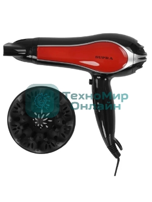 Фен SUPRA PHS-2206L черный/красный, 2200 Вт, ионизация