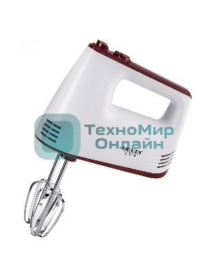 Миксер Delta LUX DE-7700 белый с бордовым : 400 Вт,4 насадки,5 скоростн.режимов,