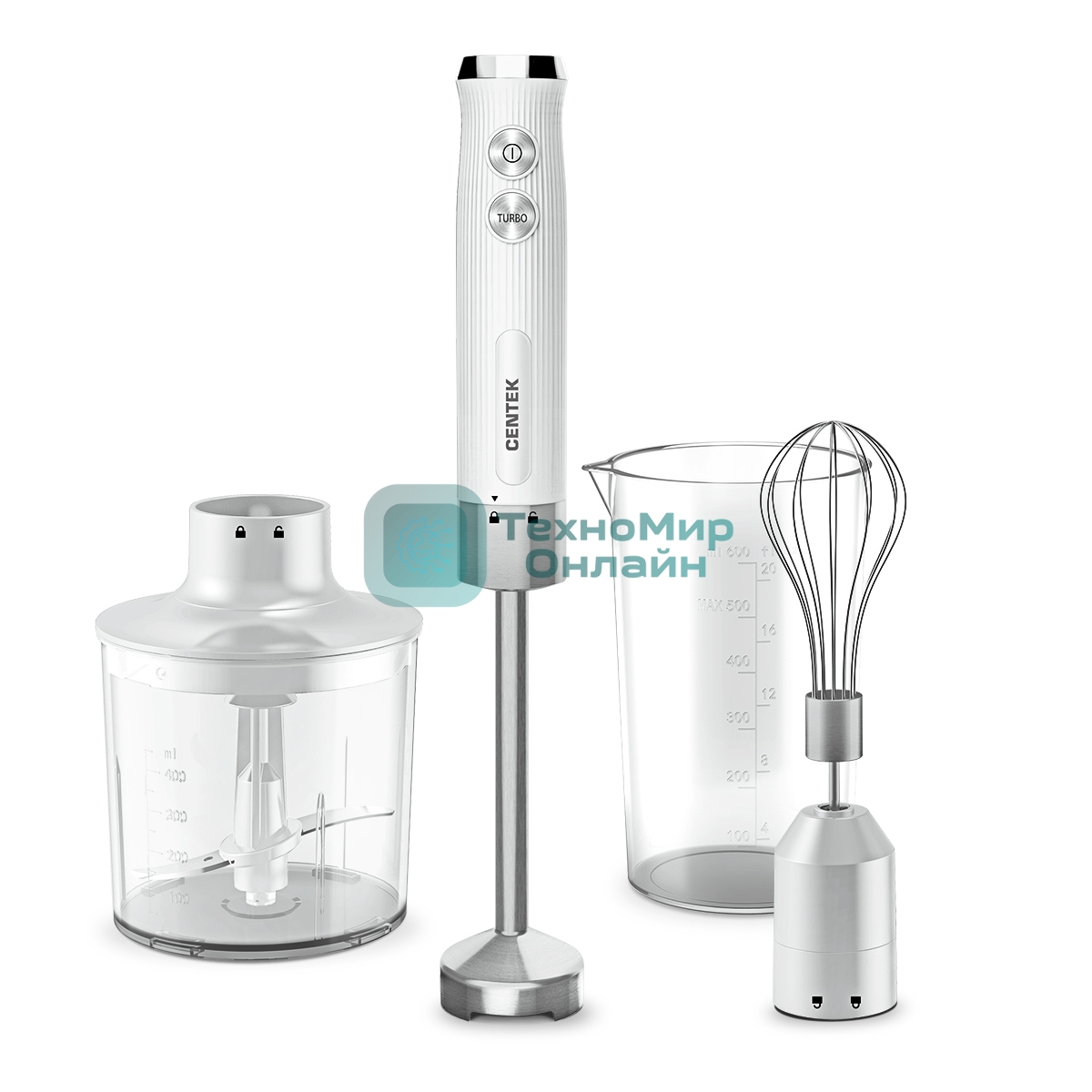 Блендер Centek CT-1349 (белый) 1000Вт, 3в1, блендер/венчик/чоппер 400мл +мерн стакан 600мл