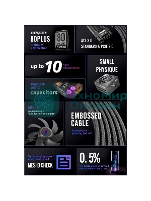 Блок питания 1STPLAYER NGDP Platinum (HA-1000BA3-BK), 1000Вт, 80 PLUS Platinum, 120мм, модульный, черный