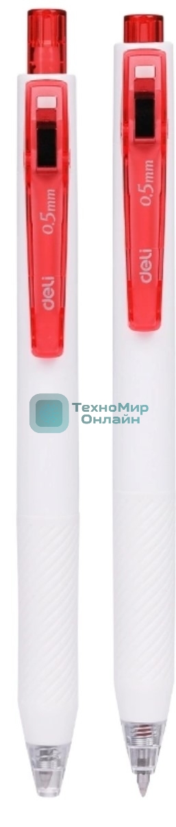 Ручка гелевая автоматическая Deli EG22-RD белый/красный, d=0.5мм, красные чернила