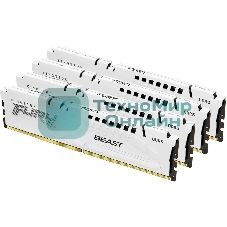 Оперативная память Kingston Fury Beast, DDR5, 64Gb (4x16 Gb), 6000 MHz, CL40, DIMM, радиатор, белый