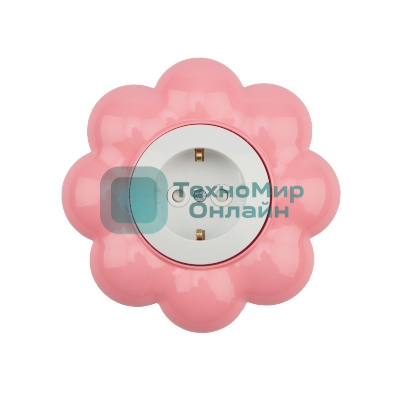 Розетка одноместная Kranz HAPPY Цветок скрытой установки, с заземлением и защитными шторками, белая/розовая