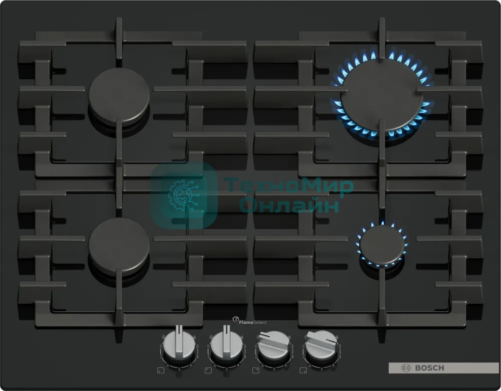 Газовая варочная панель Bosch PPP6A6I40 60 см, закаленное стекло, независимая, черная