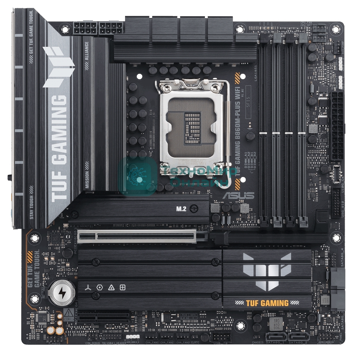 Материнская плата ASUS TUF GAMING B860M-PLUS WIFI, LGA 1851, Intel B860, 4xDDR5, 4xSATA, 3xM.2, 1xPCIe 5.0 x16, 1xPCIe x4, 1xUSB-C, 4xUSB-A 3.2 Gen 1, 2xUSB-A 3.2 Gen 2, 1xHDMI, 1xDP, 1x2.5Gb LAN, 7.1, mATX