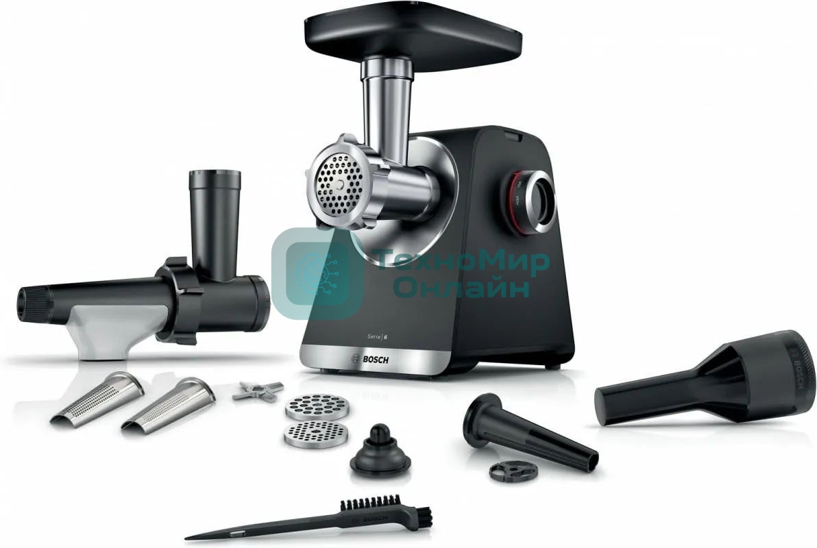 Мясорубка электрическая Bosch MFWS650B черный, 2100 Вт, 3.5 кг/мин, реверс, защита от перегрузки, насадки - 5