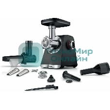 Мясорубка электрическая Bosch MFWS650B черный, 2100 Вт, 3.5 кг/мин, реверс, защита от перегрузки, насадки - 5