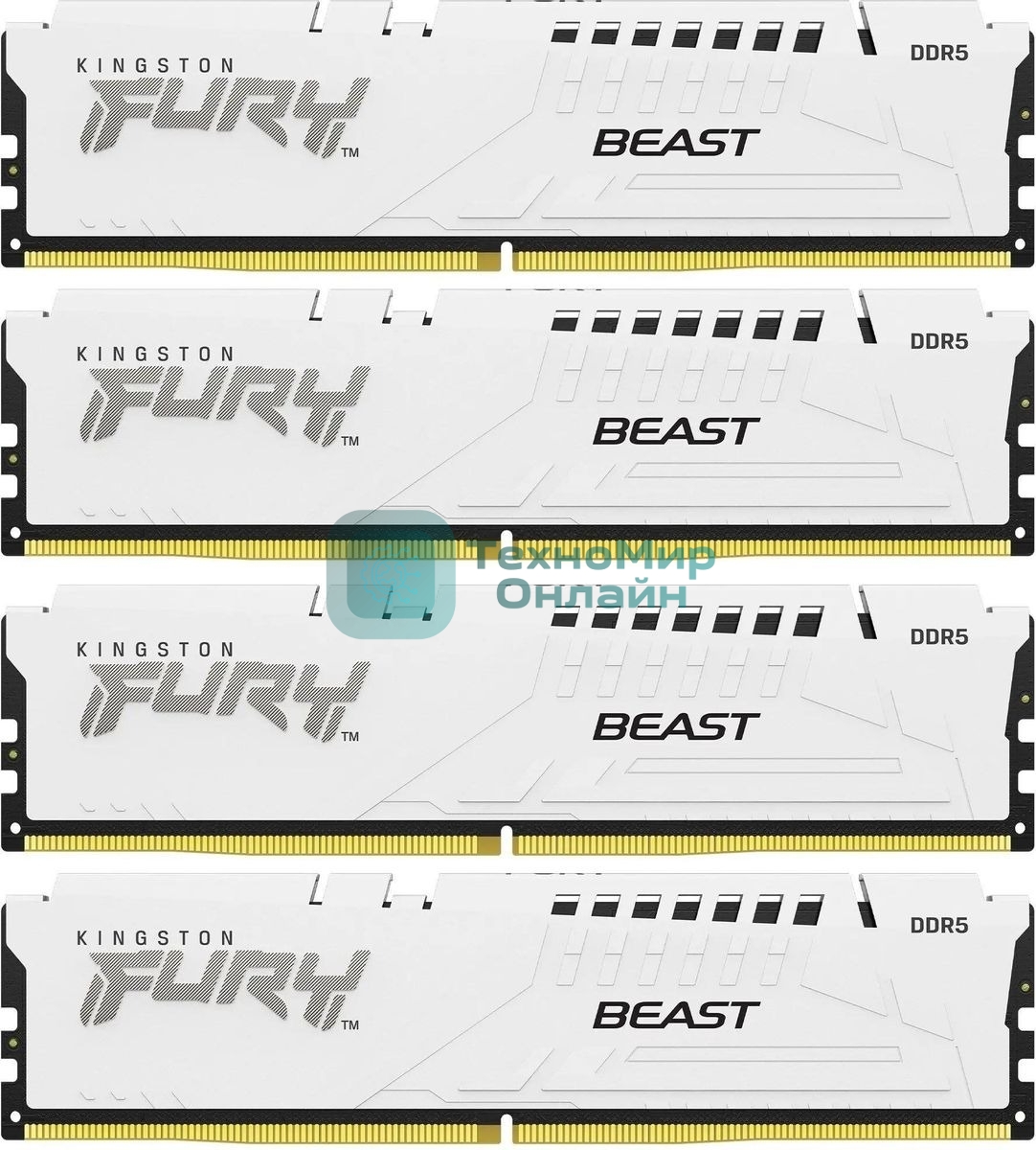Оперативная память Kingston Fury Beast, DDR5, 64Gb (4x16 Gb), 6000 MHz, CL40, DIMM, радиатор, белый