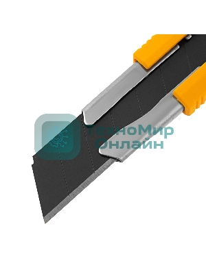 Нож Denzel 18 мм, сменное лезвие, SK4, метал. направляющая, клипса, нажимной фиксатор