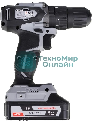 Дрель-шуруповерт ИНТЕРСКОЛ ДАУ-13/18ВК, 18 В, 2 Ач, 45 Нм, бесщеточный, ударный