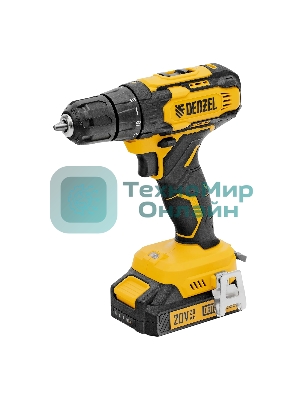 Дрель-шуруповерт Denzel CDQ-20, 20 В, 2 Ач, 40 Нм, щеточный