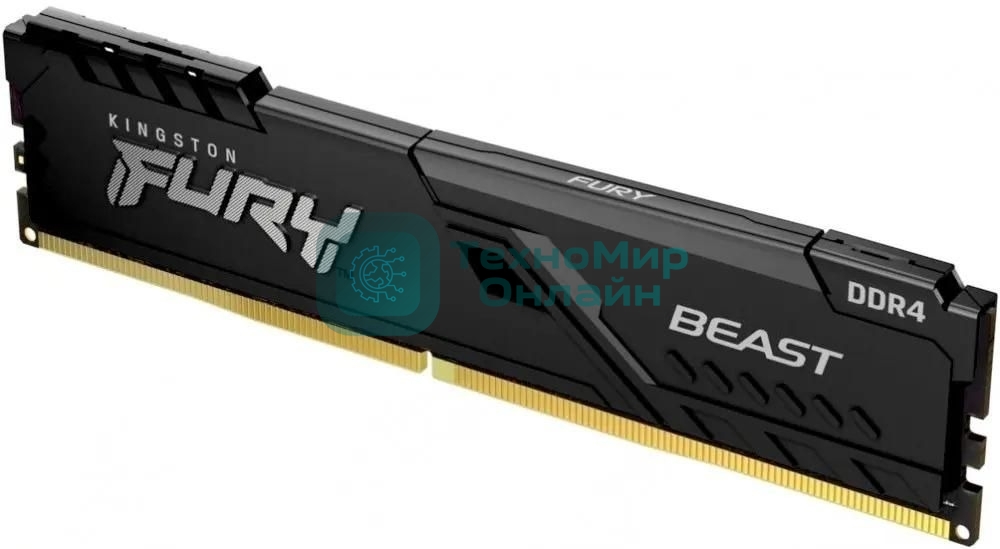 Оперативная память Kingston Fury Beast, DDR4, 16GB (1x16GB), 3200MHz, CL16, DIMM, с радиатором, черный