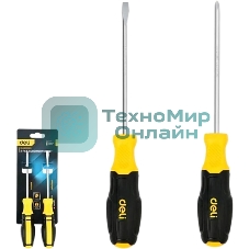 Набор отверток Deli DL630002N 2шт SL6x125 + PH2x125 сталь Cr-V, двухкомпонентная прорезиненная рукоять