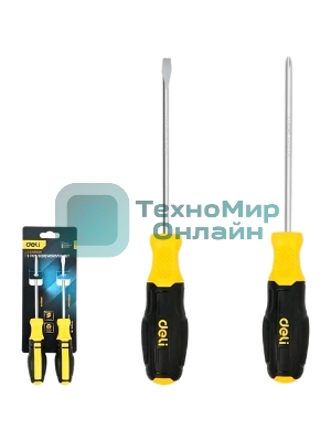 Набор отверток Deli DL630002N 2шт SL6x125 + PH2x125 сталь Cr-V, двухкомпонентная прорезиненная рукоять